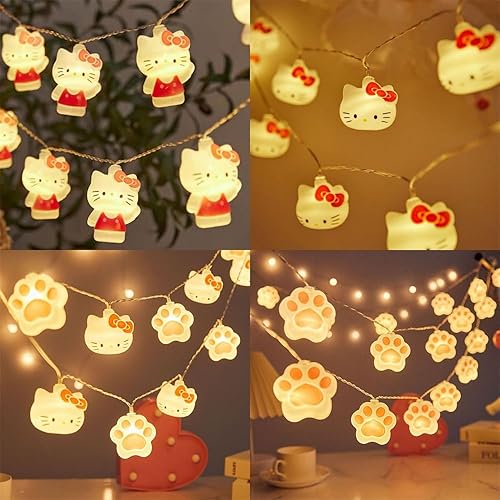 Miniatura 6 de Luces decorativas de modelo de gato, 10 pies, 20 luces LED, funciona con pilas, adornos para interiores y exteriores, bodas, fiestas, Navidad,