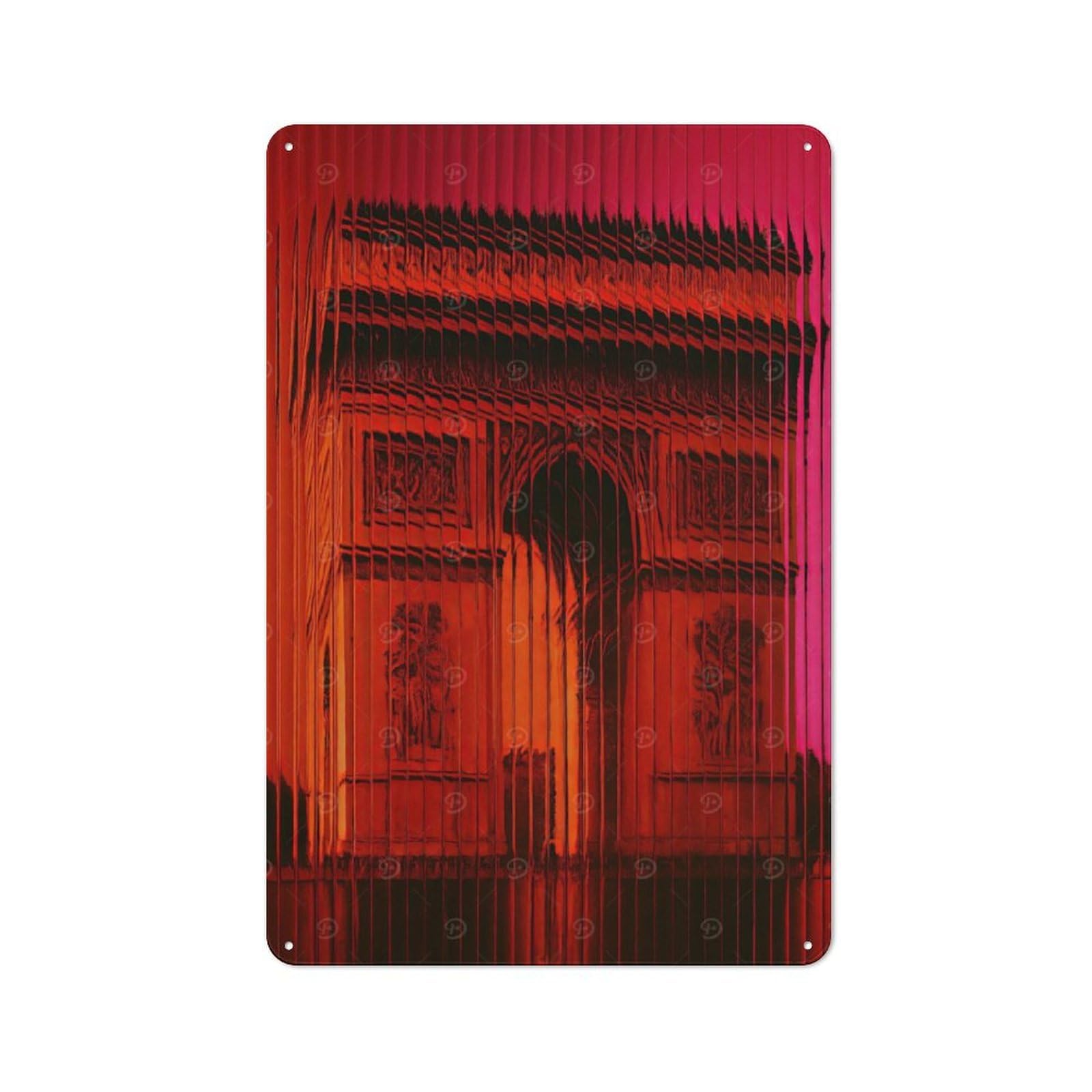 Junmoney Arc De Triomphe Abstract Red Vintage Metal Wall Sign 30X20cm For Garage Or Workshop, For Metal Sign Collectors, For Garage And Workshop Walls