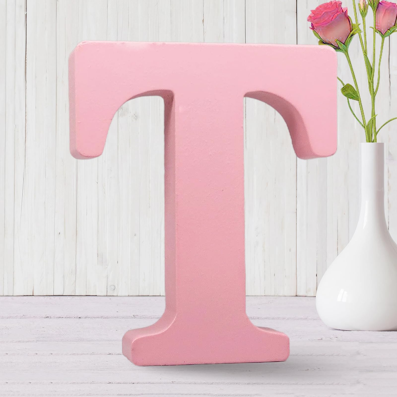 Letras de madera rosa de 6 pulgadas, letras de madera sin terminar para decoración de pared, letras decorativas de pie, rebanadas, decoración para manualidades, proyectos de fiesta en el hogar (T)