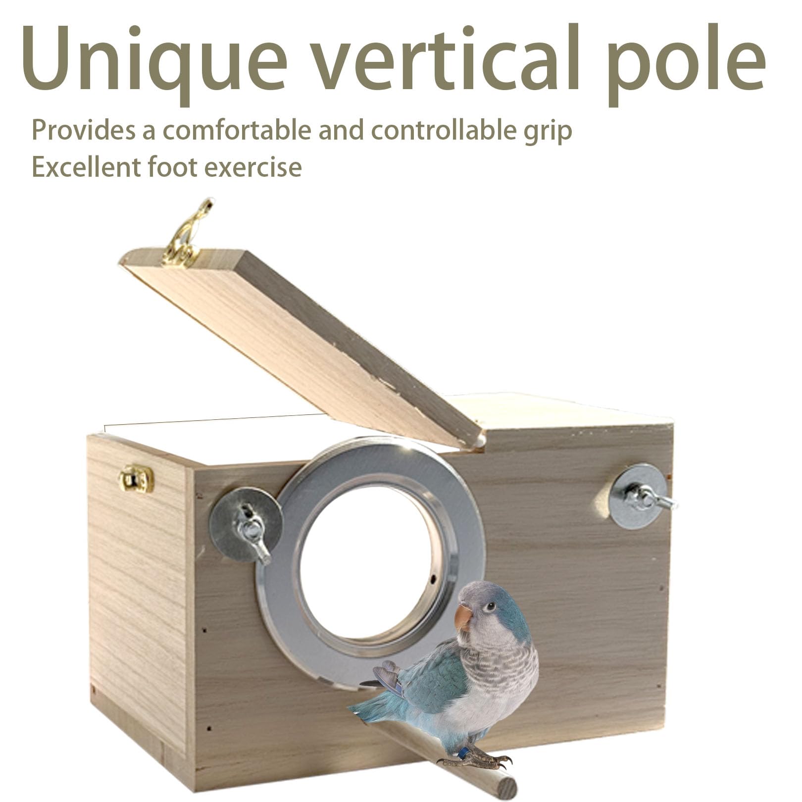 Caja nido para periquitos, caja de cría transparente de 7.87 x 4.72 x 4.72 pulgadas, caja de cría de nido de pájaros con perca, caja de apareamiento para loros, pajarera de madera para jaula
