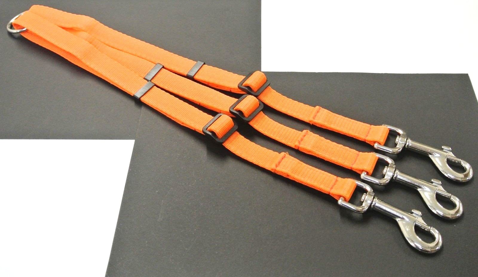 Dog Coupler/Splitter Lead Dual Walking Leash Adjustable 20mm Webbing 3 Way Splitter (Orange)