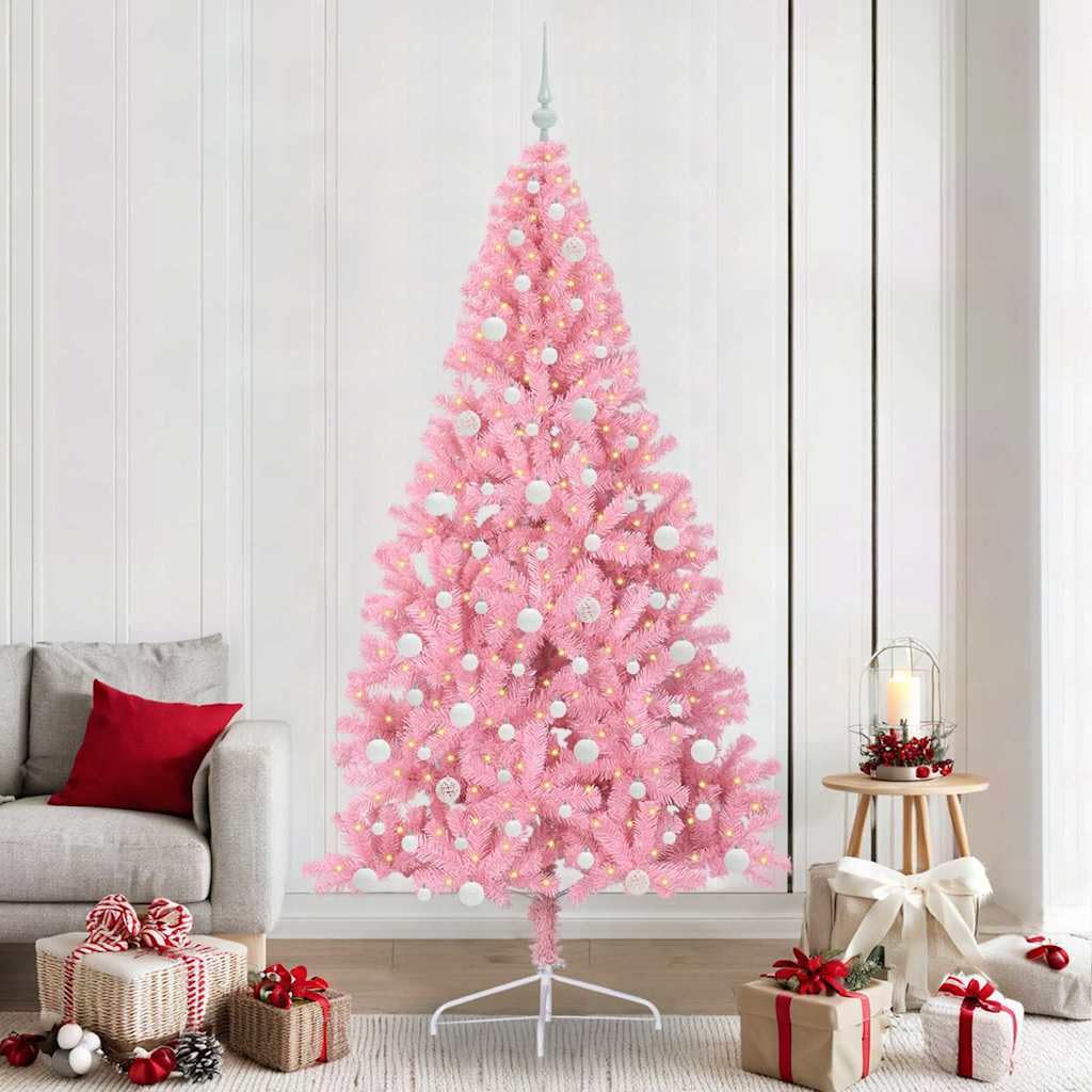 Sztuczna podświetlana choinka różowa 240 cm, PCW, z 300 diodami LED o ciepłej białej barwie, 8 trybów, zasilanie USB, do użytku wewnątrz i na zewnątrz, trwała, świąteczna