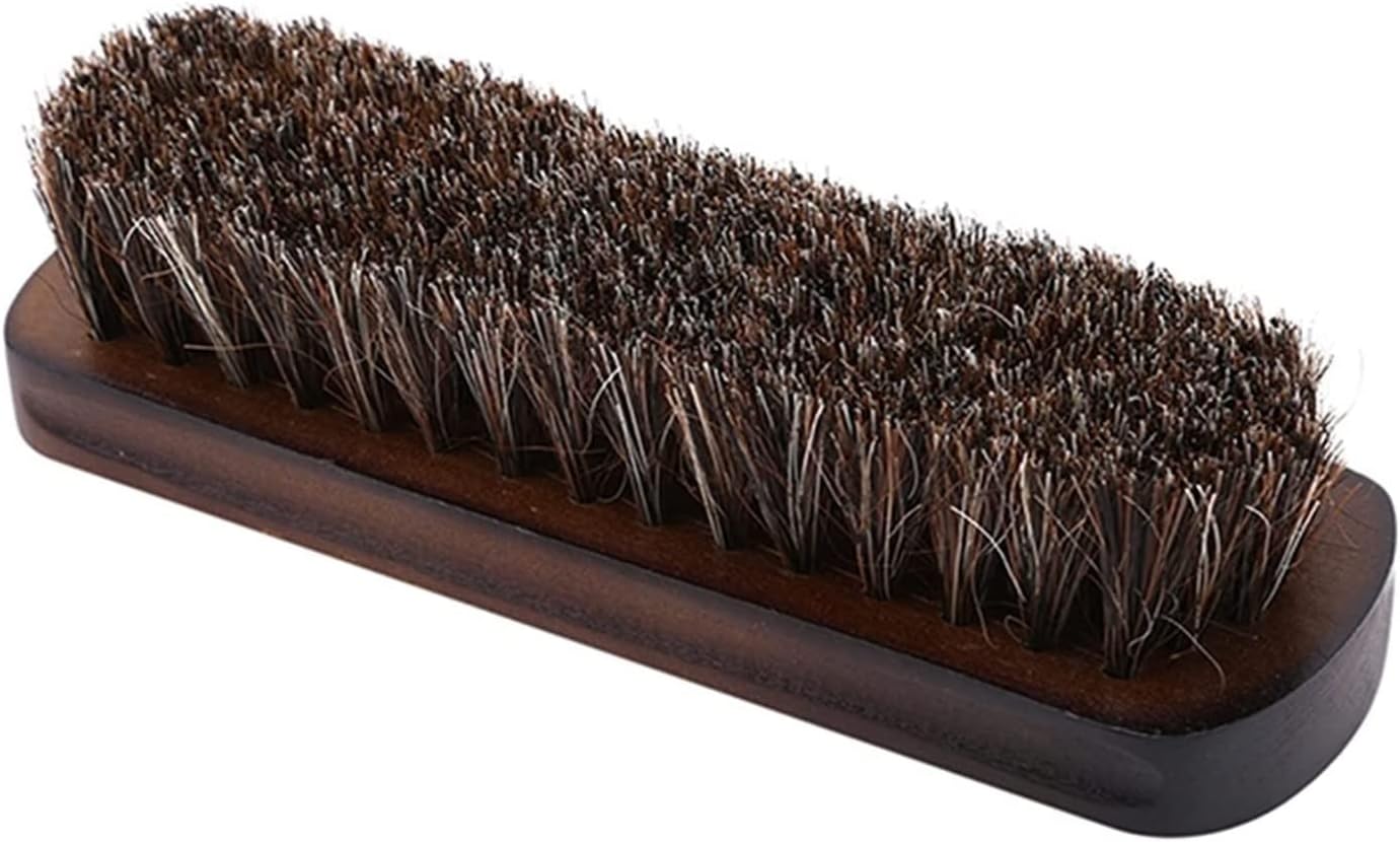 Small Scrub Brush,Cleaning Tools,Shoe Brush, Real Horsehair Soft Polished Horsehair Shoe Brush Polished Natural Leather with Wooden Handle Brush