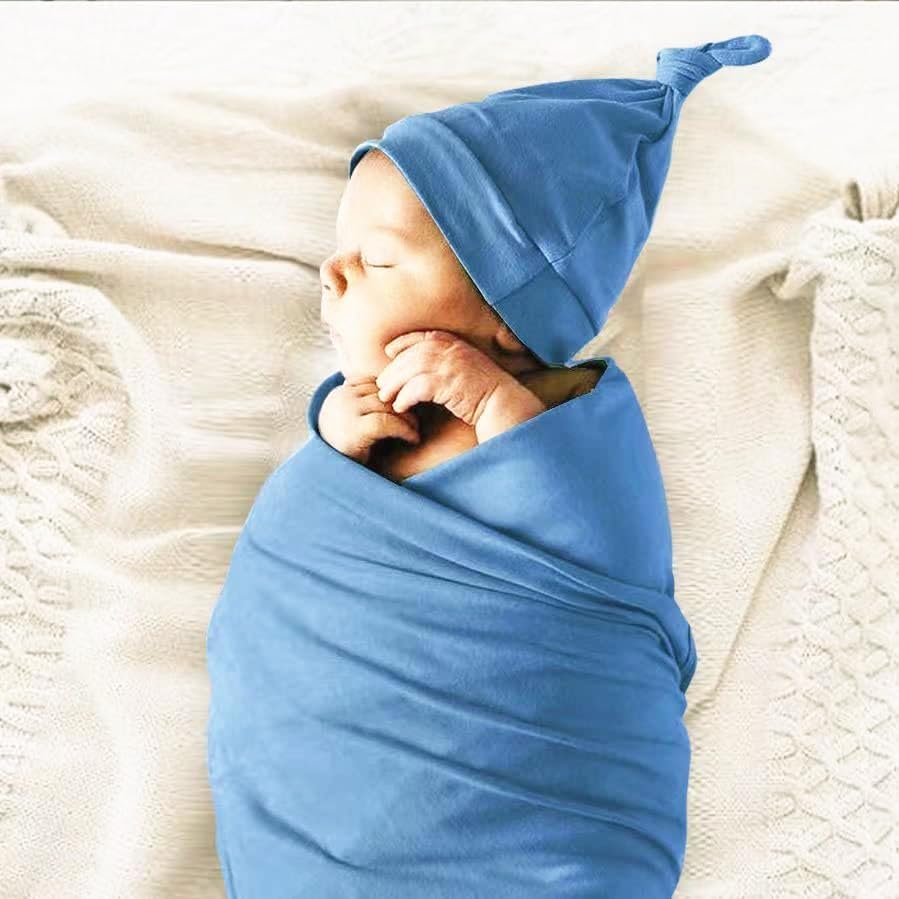 Newborn Swaddle Blanket with Hat Set Baby Swaddle Set Hospital Receiving Blankets for Girls Boys(Steel Blue,35"*35") - Image 7