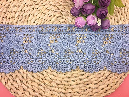 Ajuste de encaje de bordado con Patrón de Butterfly en 10cm de ancho Cortina, Manteles, Funda que se puede quitar, Ropa de bricolaje nupcial/Accesorios (2 yardas en un paquete) (azul claro)