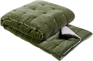 Christy Jaipur Luxury Quilted Throw | Silky Soft and Smooth Cotton Velvet | Generously Filled Plush Blanket | 55'' x 79'' | Olive Green