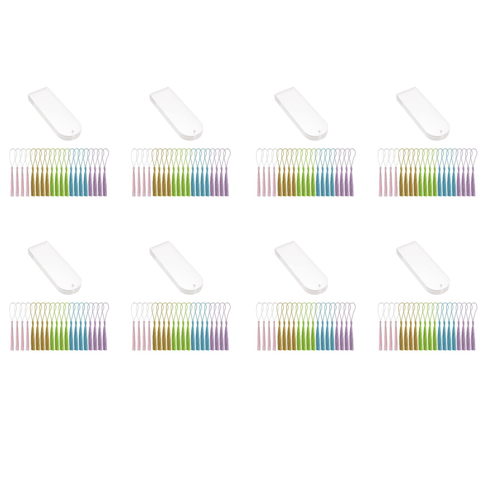 Signets Vierges en Acrylique Transparent 160 PièCes Rectangle Craft Marqueurs de Livres en Acrylique Transparents avec 160 PièCes Petits Glands de Marque-Pages