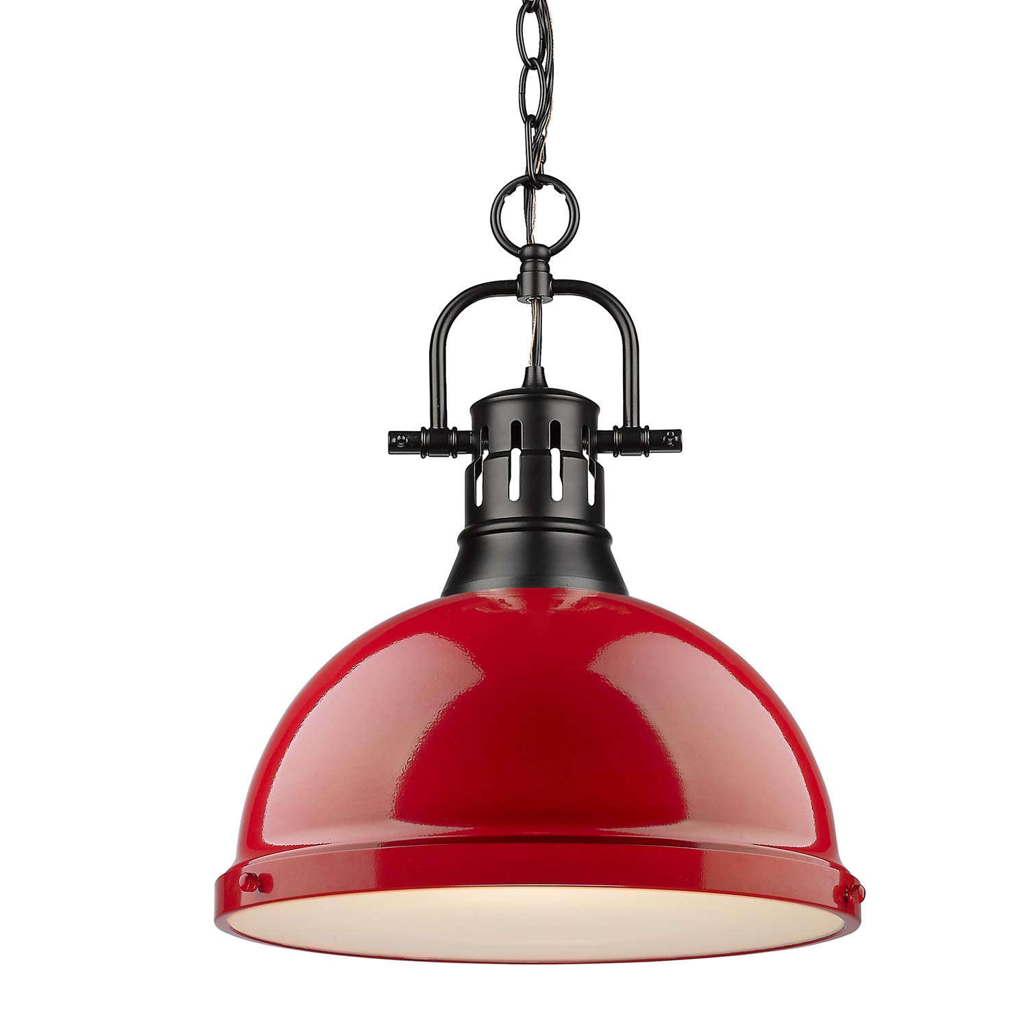 Golden Lighting 3602-L BLK-RD Duncan Pendant, Matte Black with Red Shade