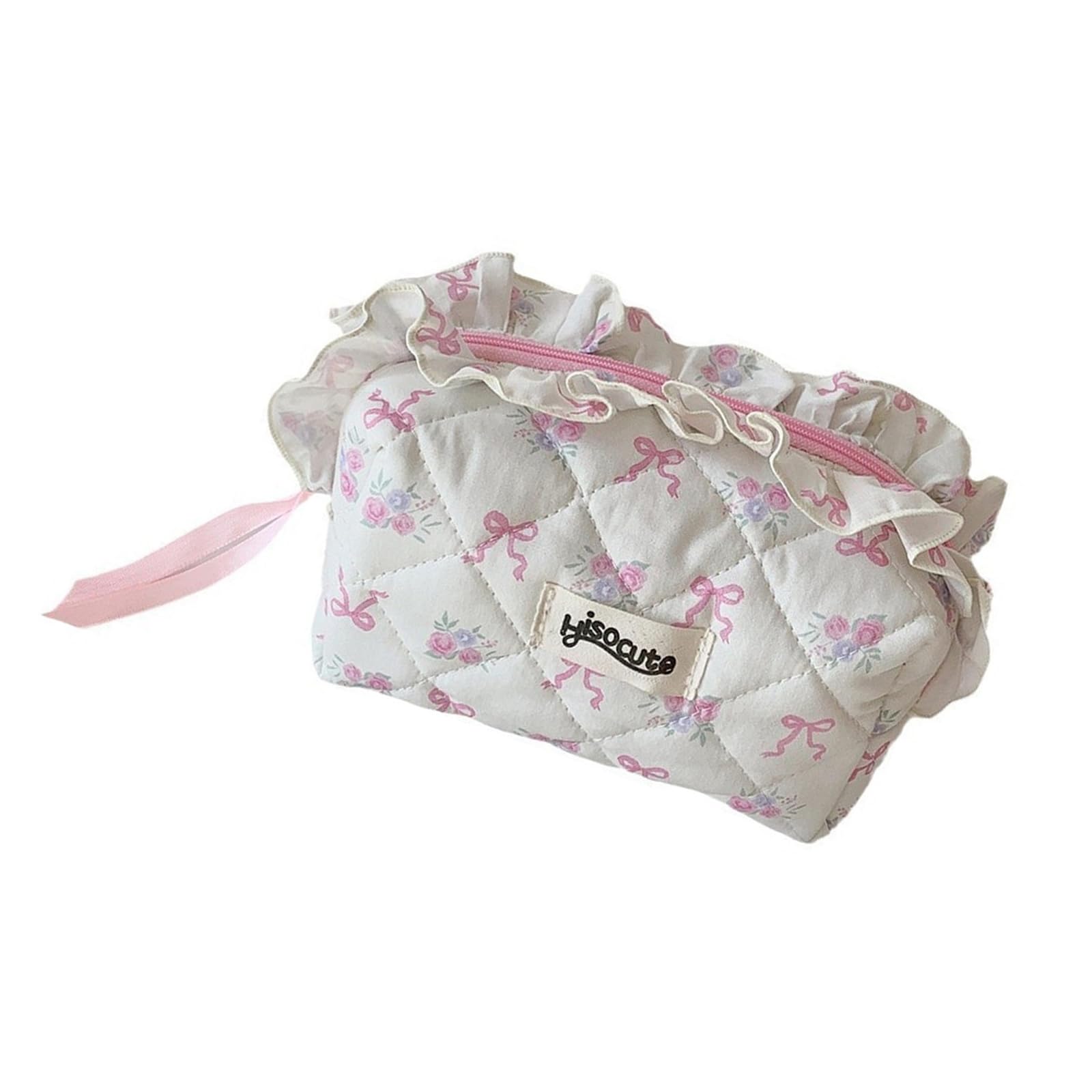 Jazuaiao Stylish Girls Makeup Bag Lace Embellished Cosmetic Storage Pouches Water Resistant Polycotton Materials Roomy Design for Cosmetics Accessories Lovely Makeup Bag