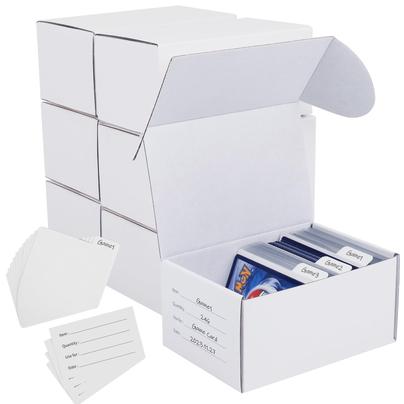 7 Pack Trading Card Storage Box, Card Storage Box with 14 Pcs Dividers & 8 Labels, Sports & Game Card Storage and Collection, for Trading Cards 2800+