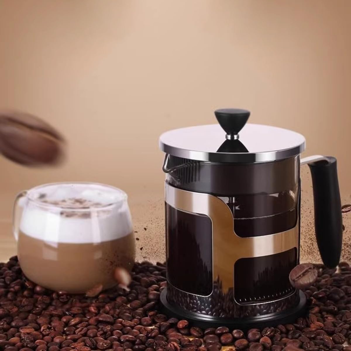 Ekspres Do Kawy Typu French Press, Izolowana Karafka Ze Szkła Borokrzemianowego Z 3-poziomowymi Demontowalnymi Filtrami, Łatwy W Czyszczeniu Filtr/Tłok Ze Stali Nierdzewnej(1000ml)