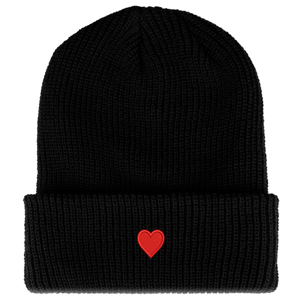 Emoticon Heart Embroidered Ribbed Cuffed Knit Beanie