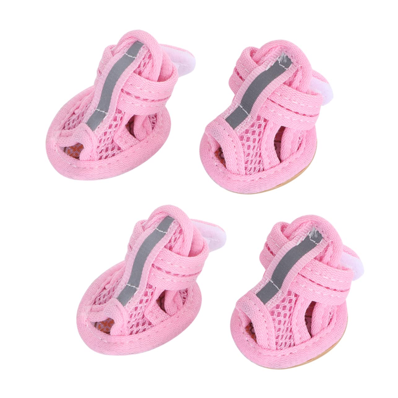 WOONEKY 4pcs Pet Shoes Breathable Mesh Cotton Warm-weather Dog Boots Anti-slip Paw Protectors Pink for Deck Use
