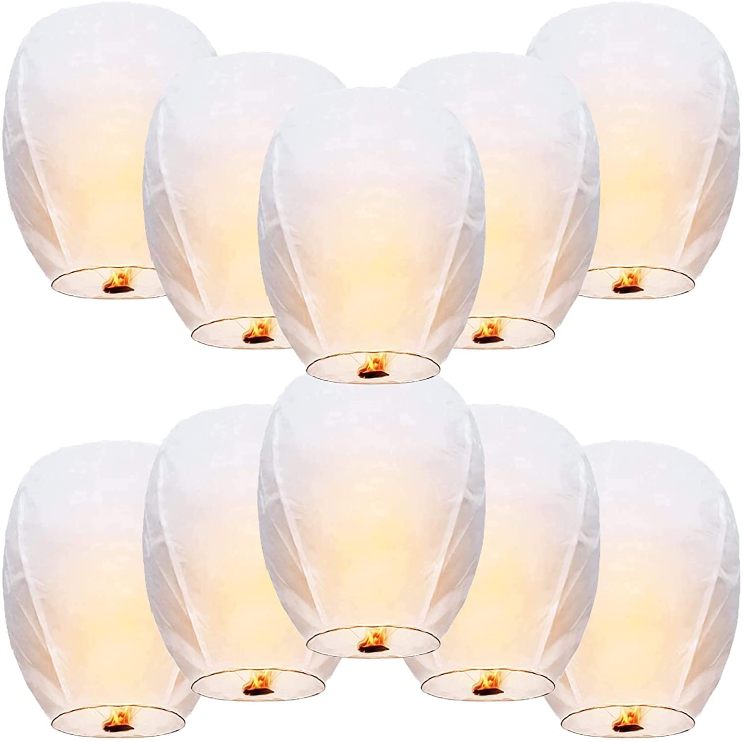 Sky Lanterns, Chinese Lanterns Fully Assembled, Flying Lanterns Easy to Use, Paper Lanterns for Parties, Birthdays, Events, Weddings, New Years, Memorial Ceremonies. (10 Pack White)