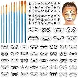 68 Pcs Halloween Face Paint Stencils Kit, 48 Face Painting Stencils 10 Stickers and 10 Painting Brushes Halloween Mask Stencils Reusable Makeup Templates for Kids DIY Drawing Art (Animal Style)