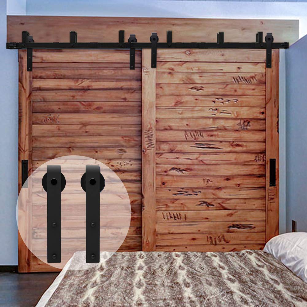 9FT/274cm Heavy Duty Bypass Sliding Barn Doors Track Hardware System J Shape Hangers for Bypass Double Wooden Door