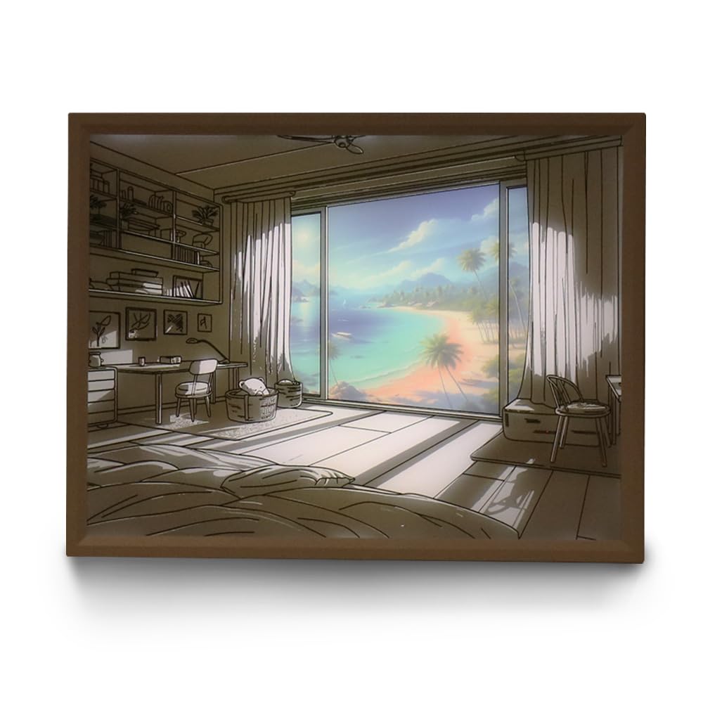 WOODMENT Liint - Marco de luz LED con ventana de temporada, arte acrílico, 3 modos de luz, alimentado por USB, decoración única del hogar para dormitorio, sala de estar, oficina, verano