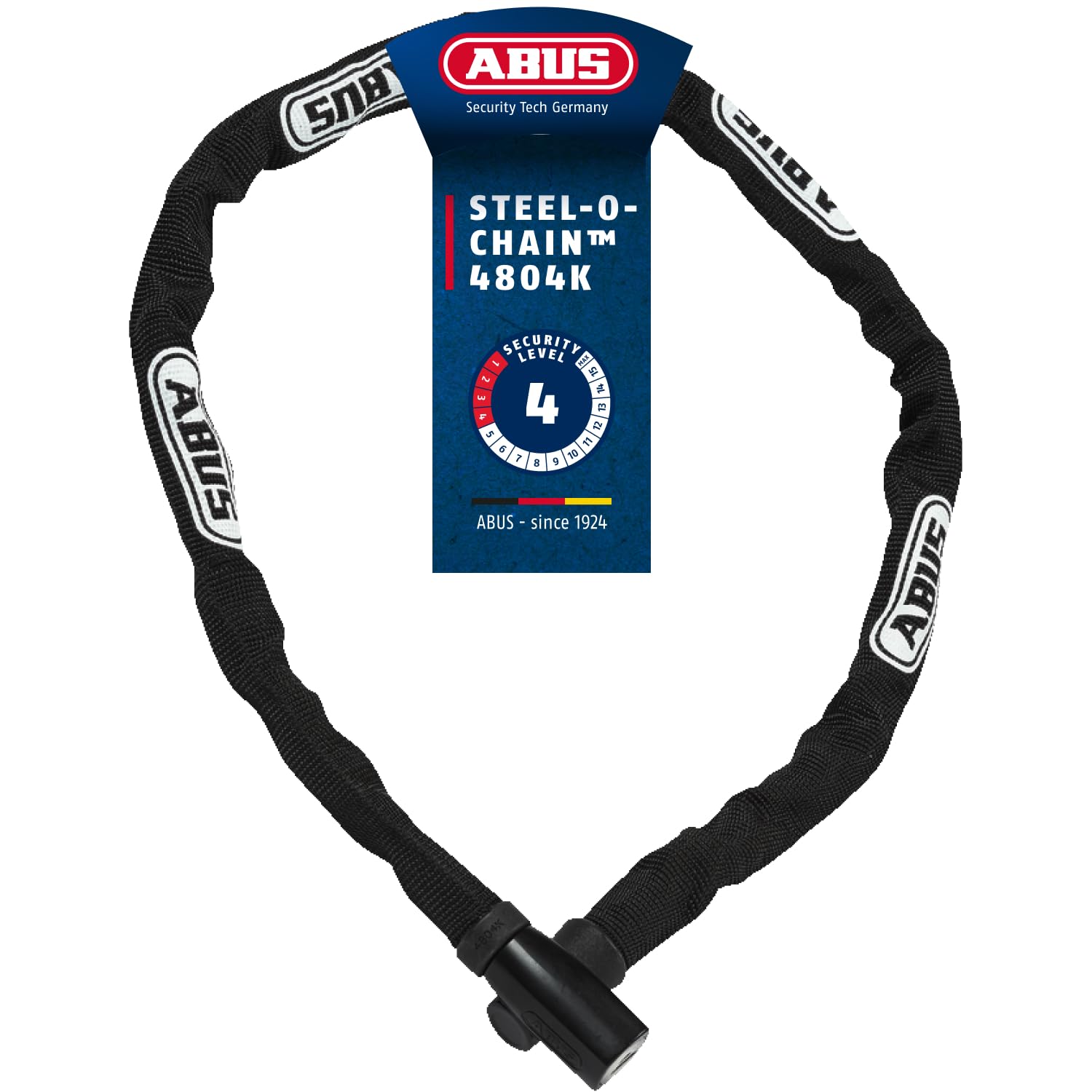 ABUS Antivol à Chaîne Steel-O-Chain 4804K, 110 cm, Noir | Antivol vélo chaîne carrée 4 mm, acier spécial, gaine textile protectrice