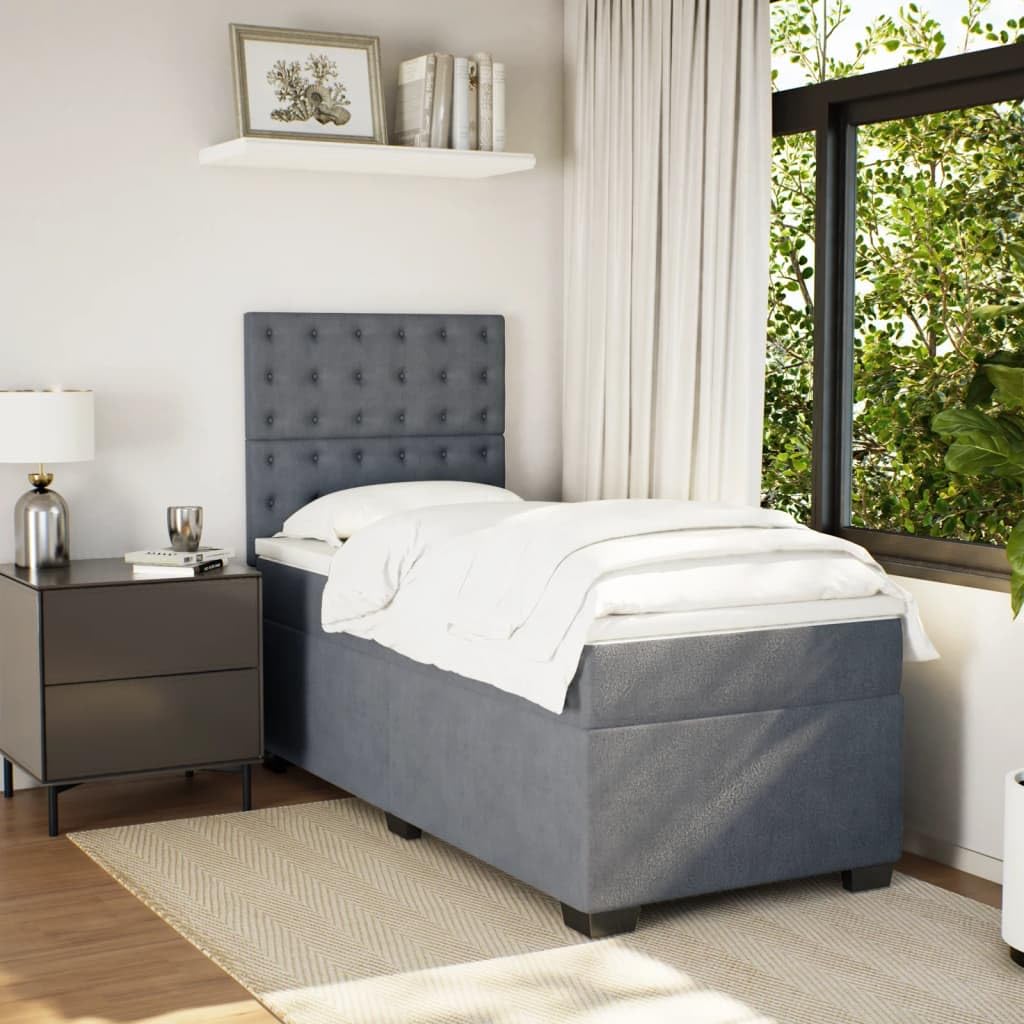 IKAYAA Cama 100 x 200 cm Completa con Colchón,iluminación LED, Topper y Cabecero, Cama Tapizada 100 x 200 cm con Colchón - Cama con Colchón y Somier Gris Oscuro