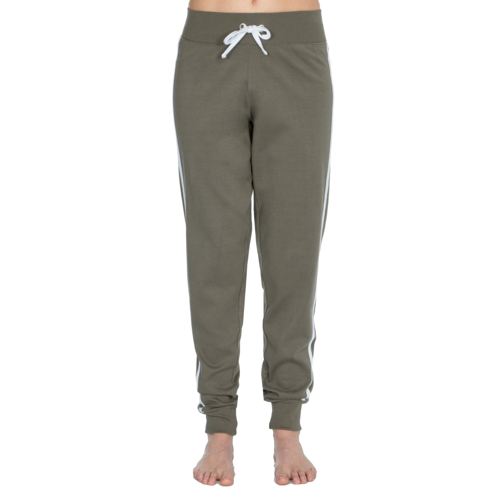 Lora Dora Women's Cuffed Bottoms - Khaki 100% Cotton Stripe Jogging Bottoms Cuffed Bottoms Khaki Uk 10