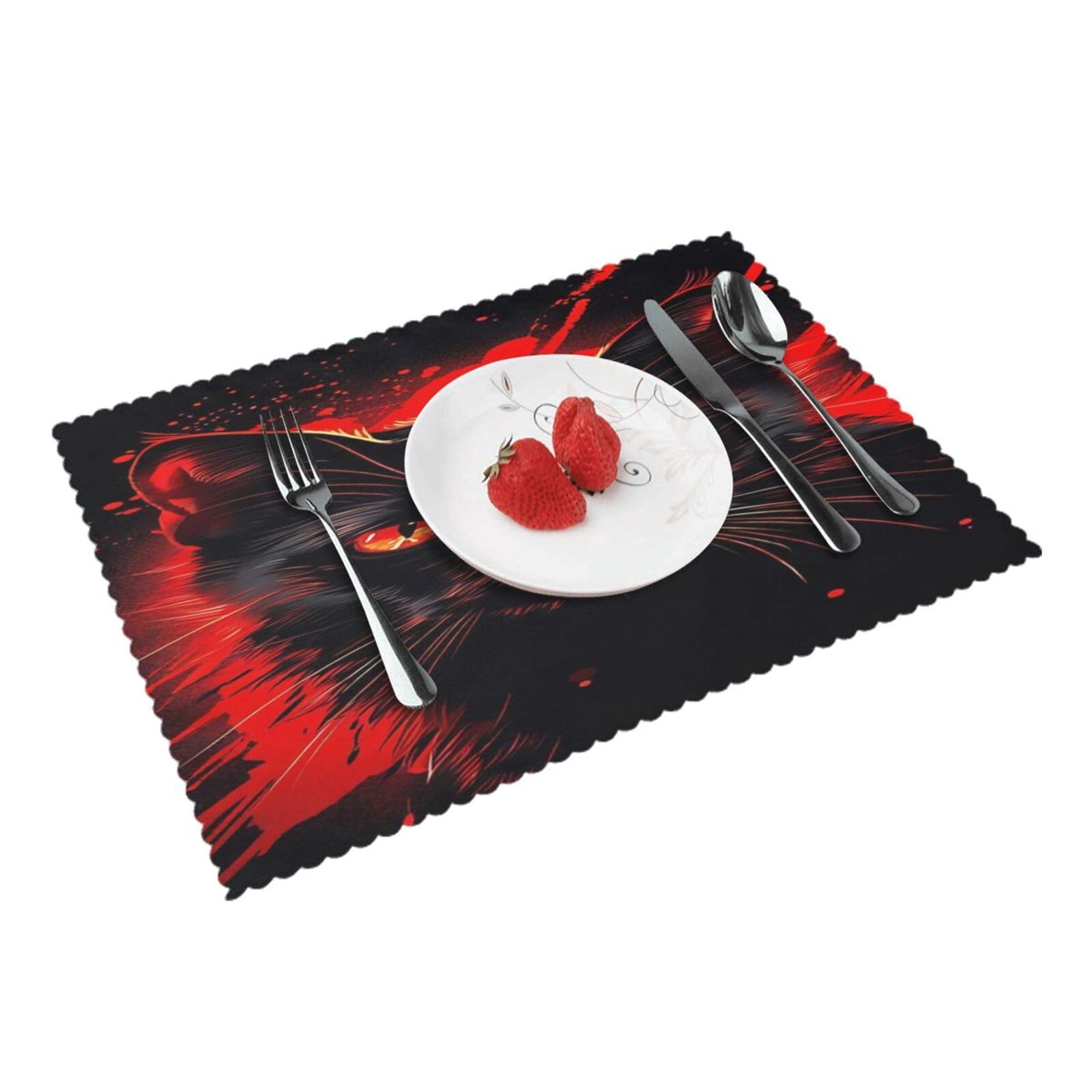 Black Cat Placemats Set of 4 Print Table Mats Place Mats Table Decor for Kitchen Dining 12X18 in