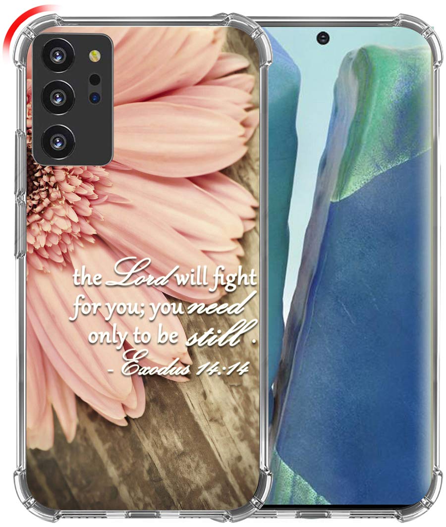 Note 20 Ultra Case, Hungo Soft TPU Cover Clear Heavy Duty Protection Wireless Charging Compatible for Samsung Galaxy Note 20 Ultra Plus Christian Sayings Bible Verses Theme Exodus 14:14
