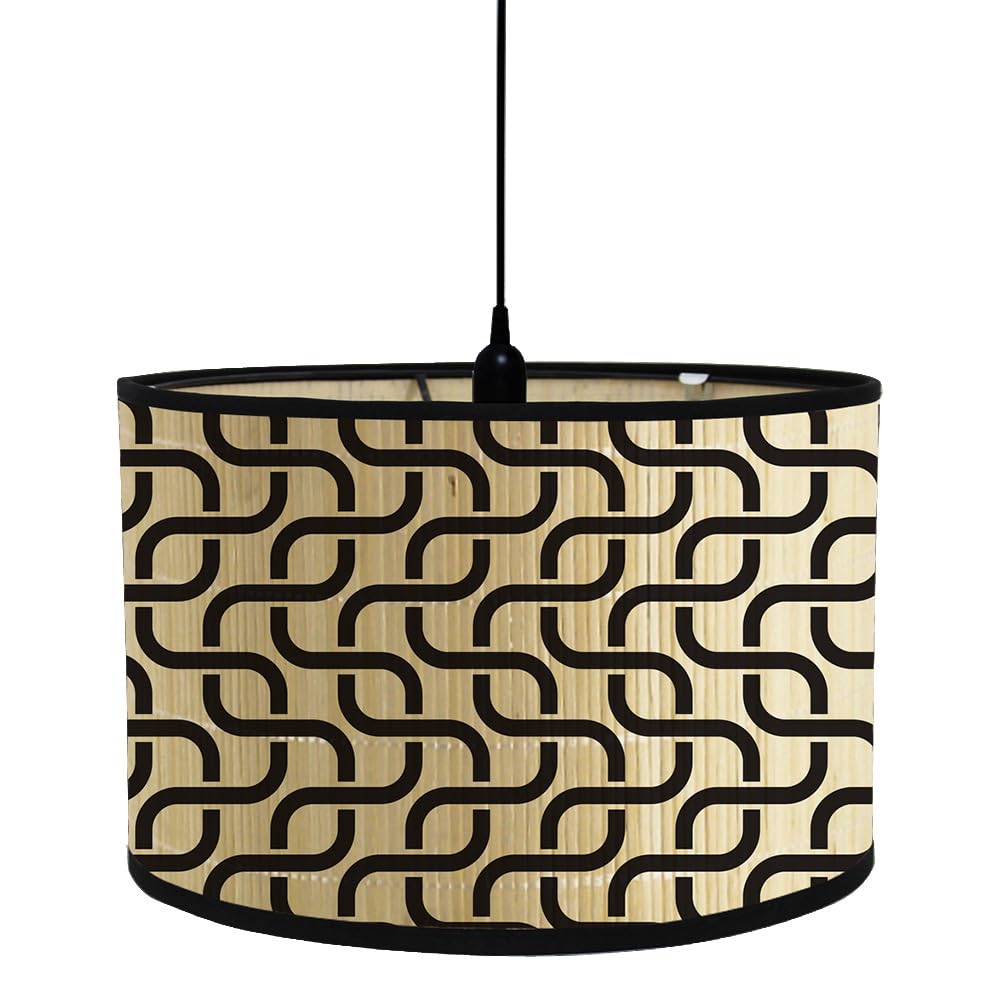 Morbuy Lampshade for Table Lamps, Black White Geometry Drum Ceiling Lampshade Bamboo Hotel Home Decorative Pendant Lamp Shade, for Wall Lamp, Bedside Lamp and Floor Lamp (Style E)