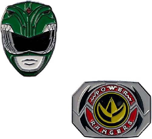 Miniatura 7 de Power Rangers Green Ranger - Máscara y emblema Tommy con licencia oficial de 2 pines esmaltados, color verde, blanco