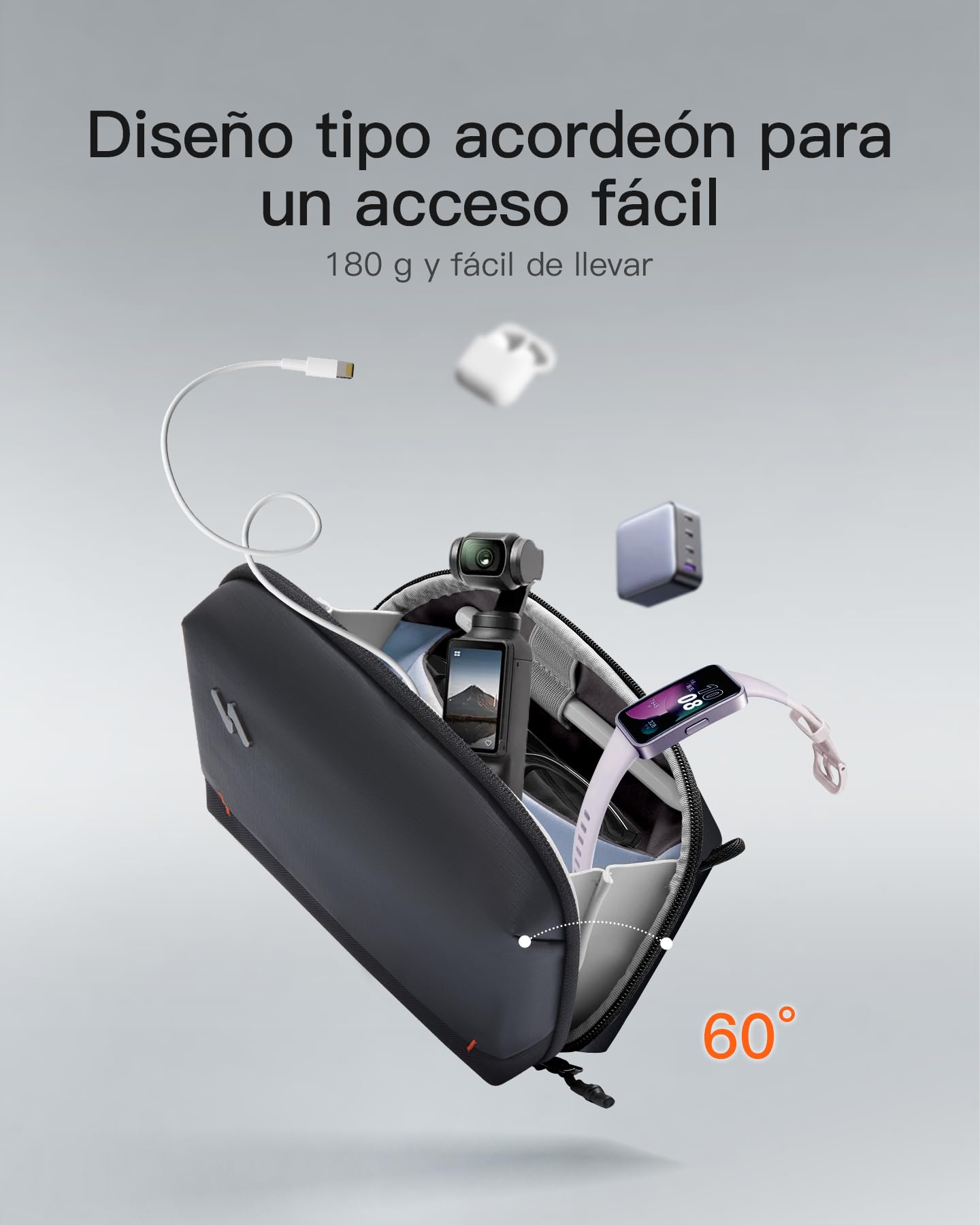 Inateck Bolsa Electrónico Portátil, Organizador Cables Viaje, Tech Pouch Técnica Resistente a Salpicaduras para Cables, Baterías Externas, Hubs, Auriculares, Negro