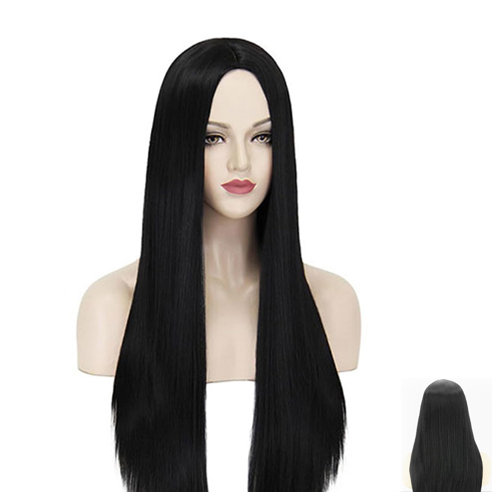 Long Black Wig for Women - Synthetic Straight Hair for Halloween, Party, Cosplay, Anime, Carnival Fancy Dress Accessories