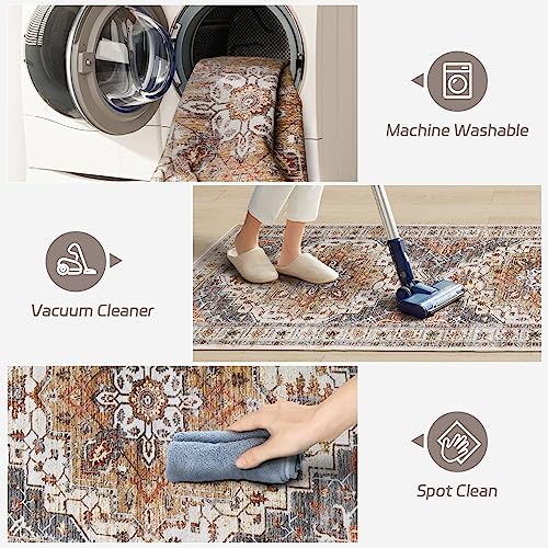 Madane Hallway Rug 3x10, Kitchen Rugs Washable Entryway Rug Vintage Kitchen Runners Non Slip Indoor Area Rug Farmhouse Carpet Runner for Bathroom Living Room Bedroom, Turmeric/Grey