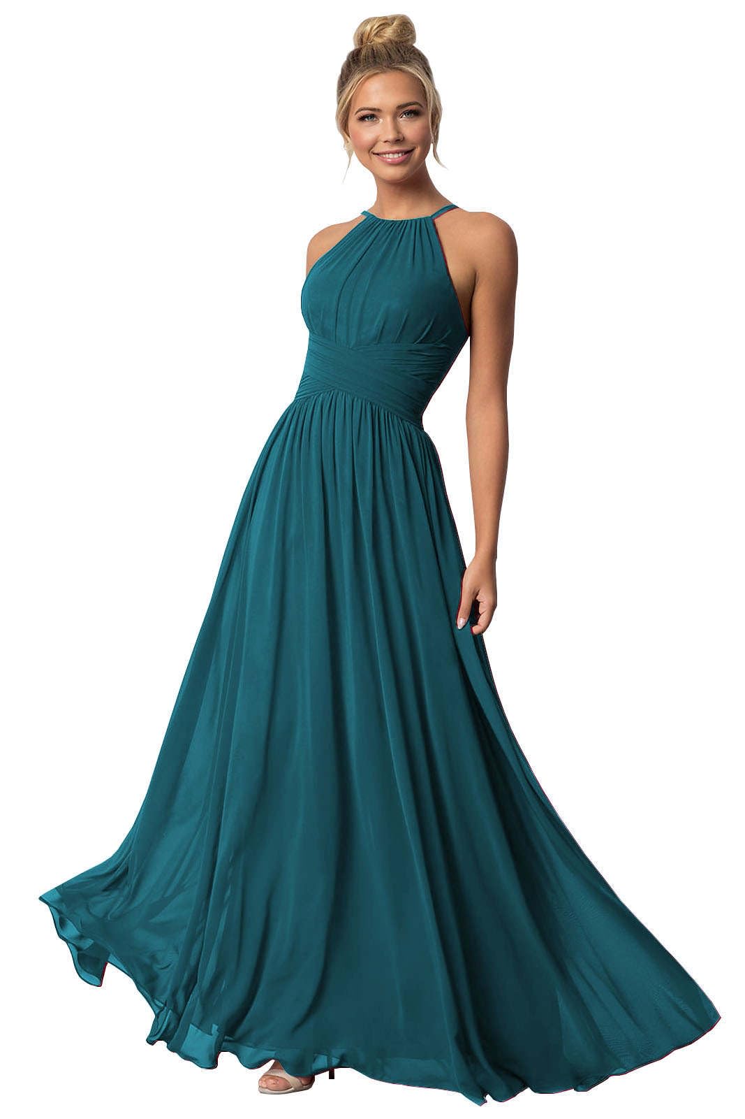 HANVAIOS Halter Bridesmaid Dresses Long Chiffon Formal Evening Dress for Women