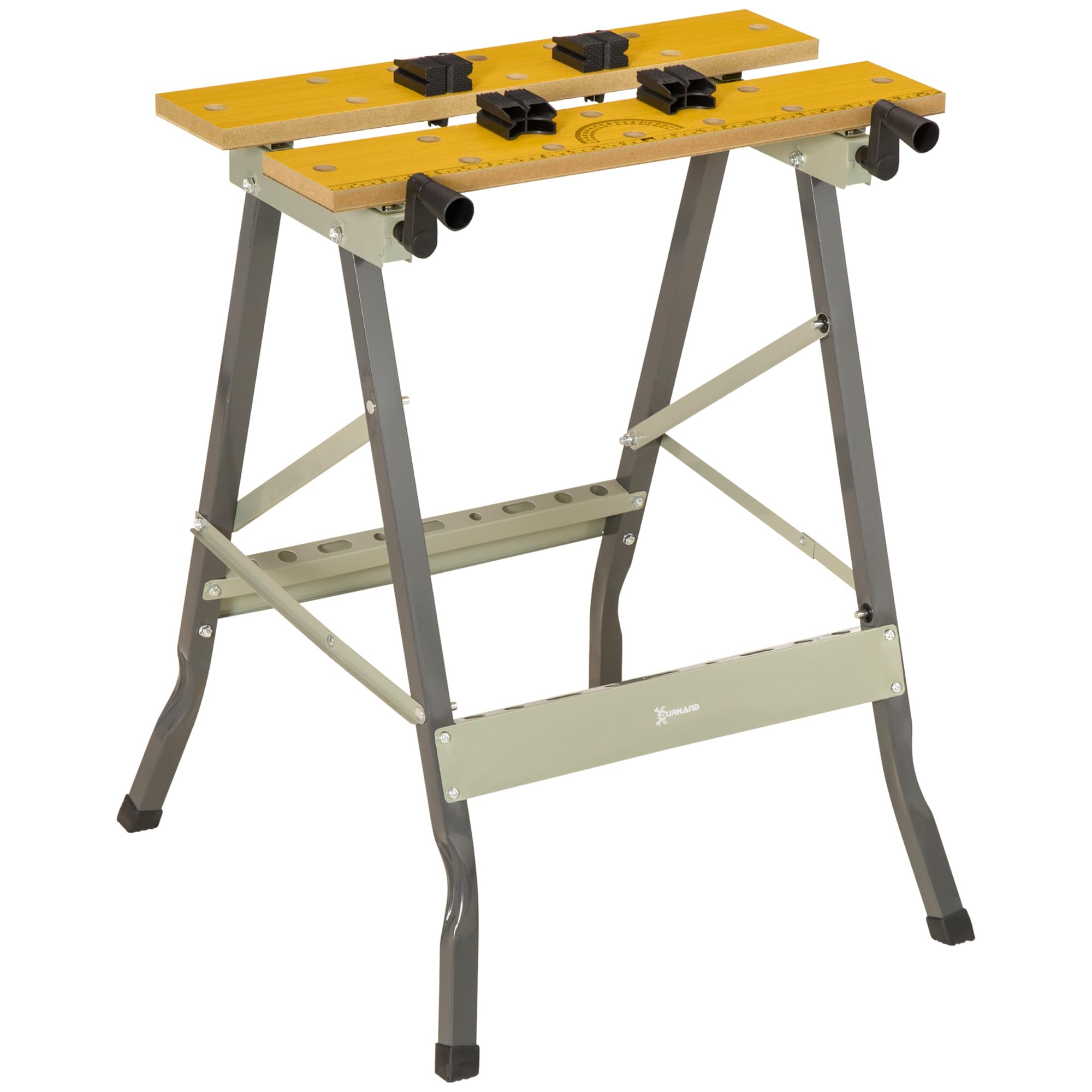 DURHAND Établi pliant établi de serrage avec 4 serre-​joints table de travail chevalet de sciage, charge 100 kg, structure en acier, plan de travail pour chantier atelier garage, 62,​5x60,​5x78,​5cm, gris
