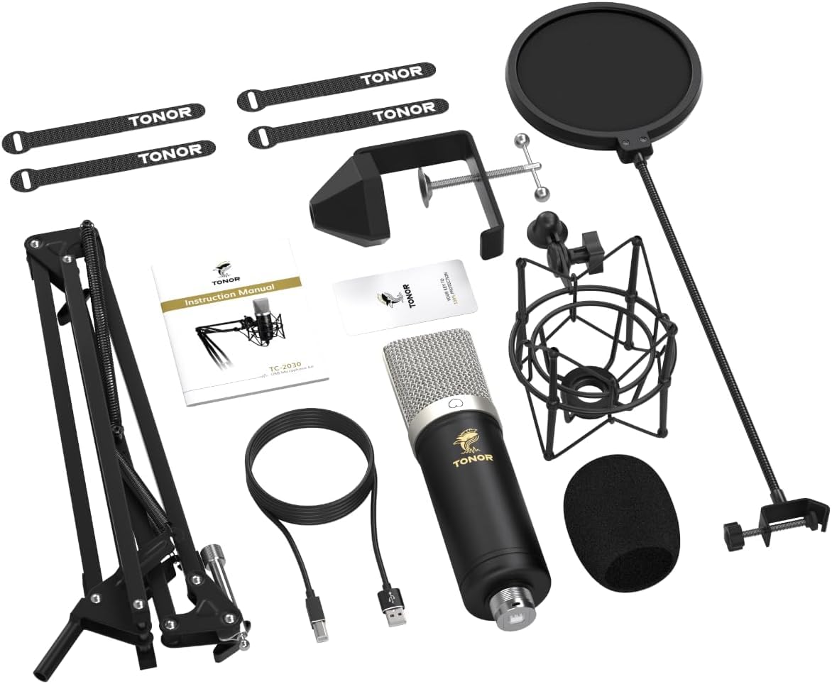 TONOR Großmembran USB Mikrofon PC Set, Kondensator Microphone 192 kHz/24 Bit Computer Podcast Mikro Professional mit Microfon Ständer für Studio, Streaming, YouTube, Singen, Gaming, Mic TC-2030