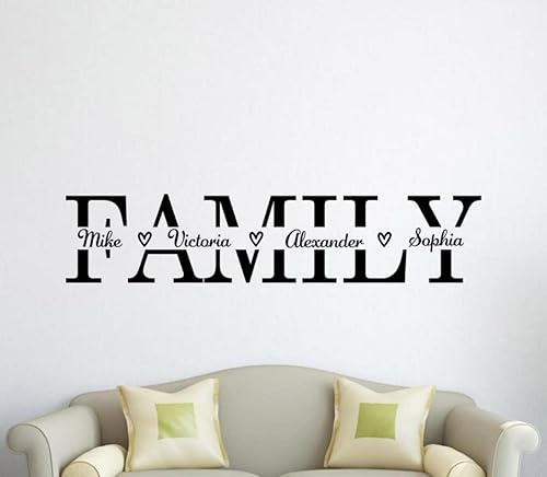 Calcomanía de vinilo para pared familiar, diseño de apellidos personalizados, arte de pared para padre, madre, hijo, hija, miembros, decoración de