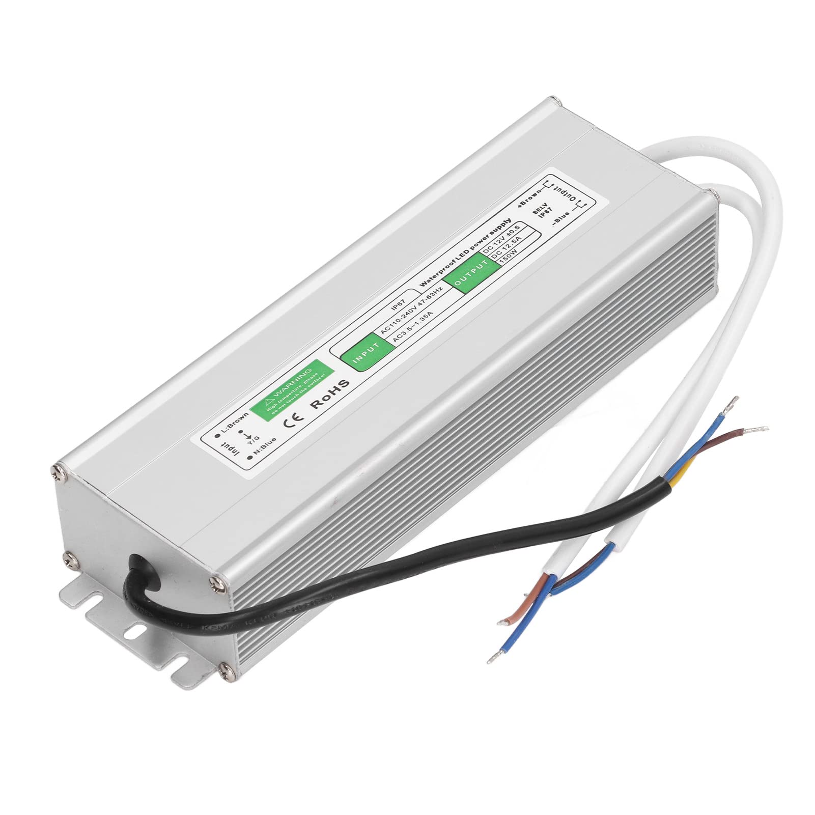 Transformador de controlador de potencia LED, 150 W, resistente al agua IP67, carcasa de aluminio, protección contra sobrecargas, fuente de alimentación para tiras de luces LED, (12V-150W)