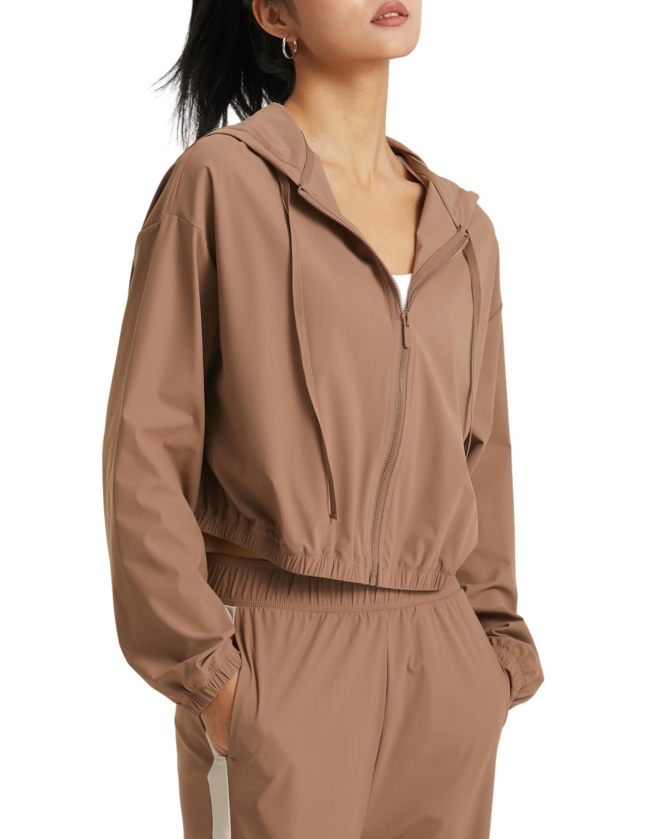 Wyeysyt Women's UPF 50+ UV Sun Protection Cropped Jackets Athletic Running Workout Zip Up Hoodie Outdoor Jackets