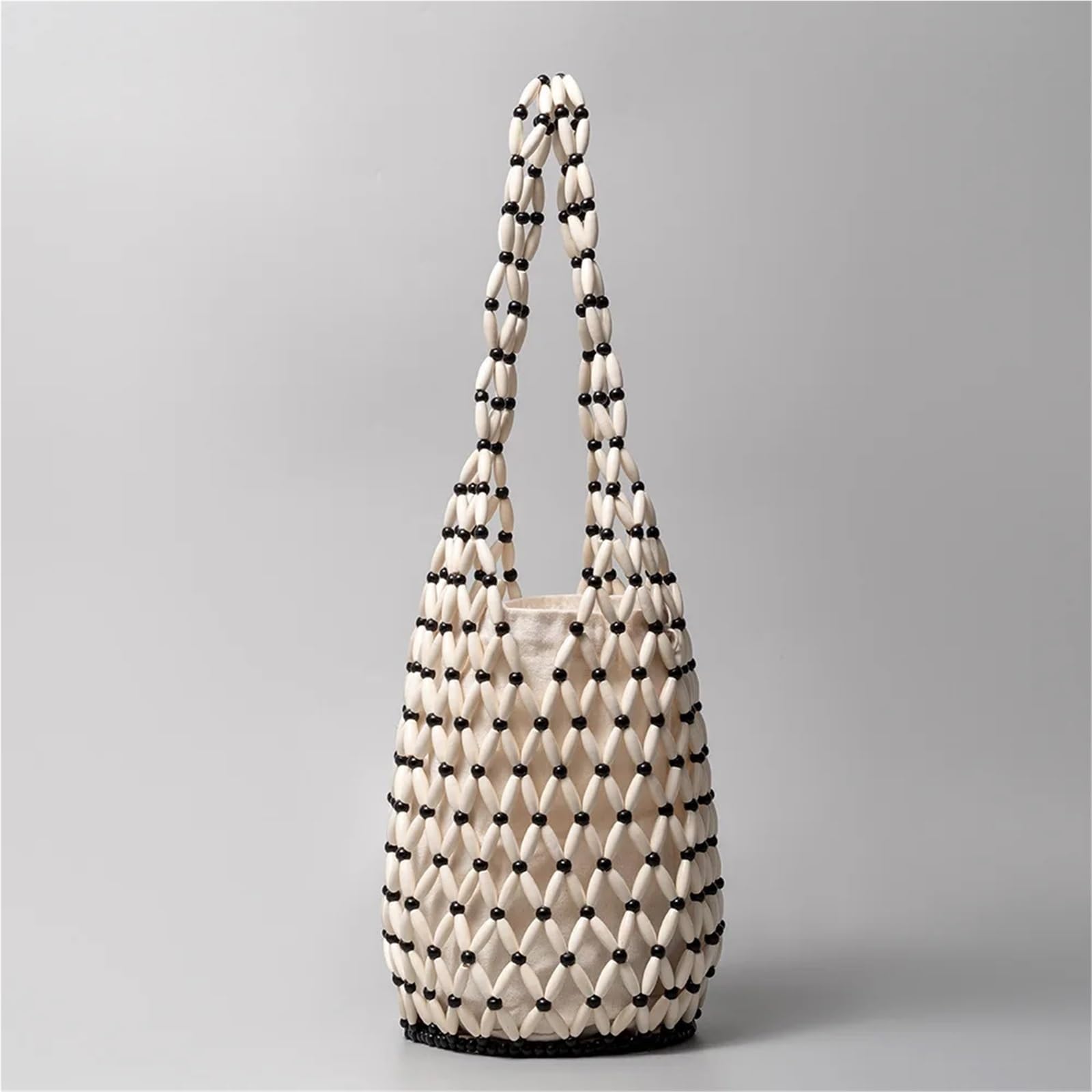 Bolso de Hombro de Paja Bolsos de hombro huecos for mujer, bolso mano tejido, con cuentas madera, playa asa superior for verano