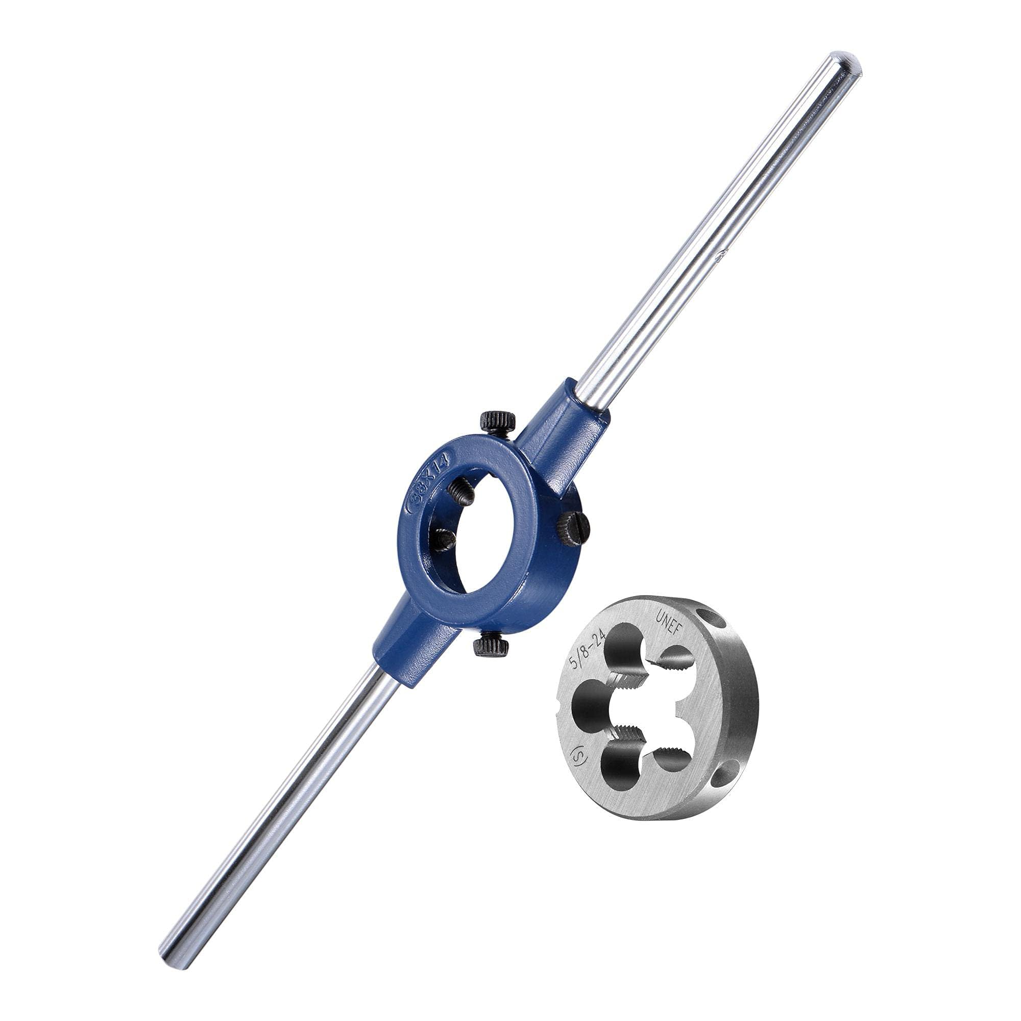 Unifizz Round Die Stock Handle Wrench Set, 4-40 UNC Threading Die and 20mm Die Holder (Fits: 11mm-20mm OD Die / M3-M4 Thread Die) Adjustable for Bolt Thread Repair