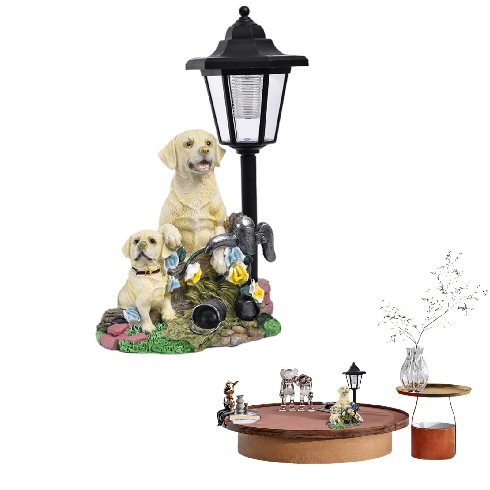 dog statue with solar light, dog garden statue with light garden art figurine with solar light animal decoration collectible figurine for outdoor patio