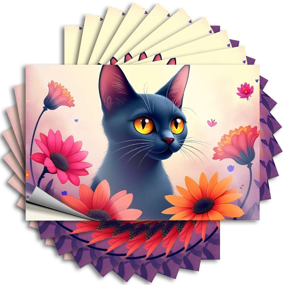 Retro, Stickers Bottle A Black Cat Surrounded By Vibrant Flowers. | Tiki Halloween(6X9CM)