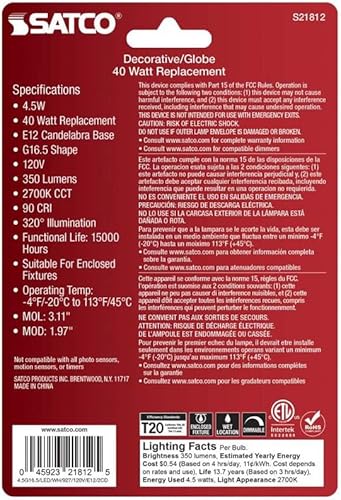 Miniatura 3 de Satco Bombilla LED 21812-4.5G16.5LEDWH927120VE122 Globe (S21812) G16 5 Globe