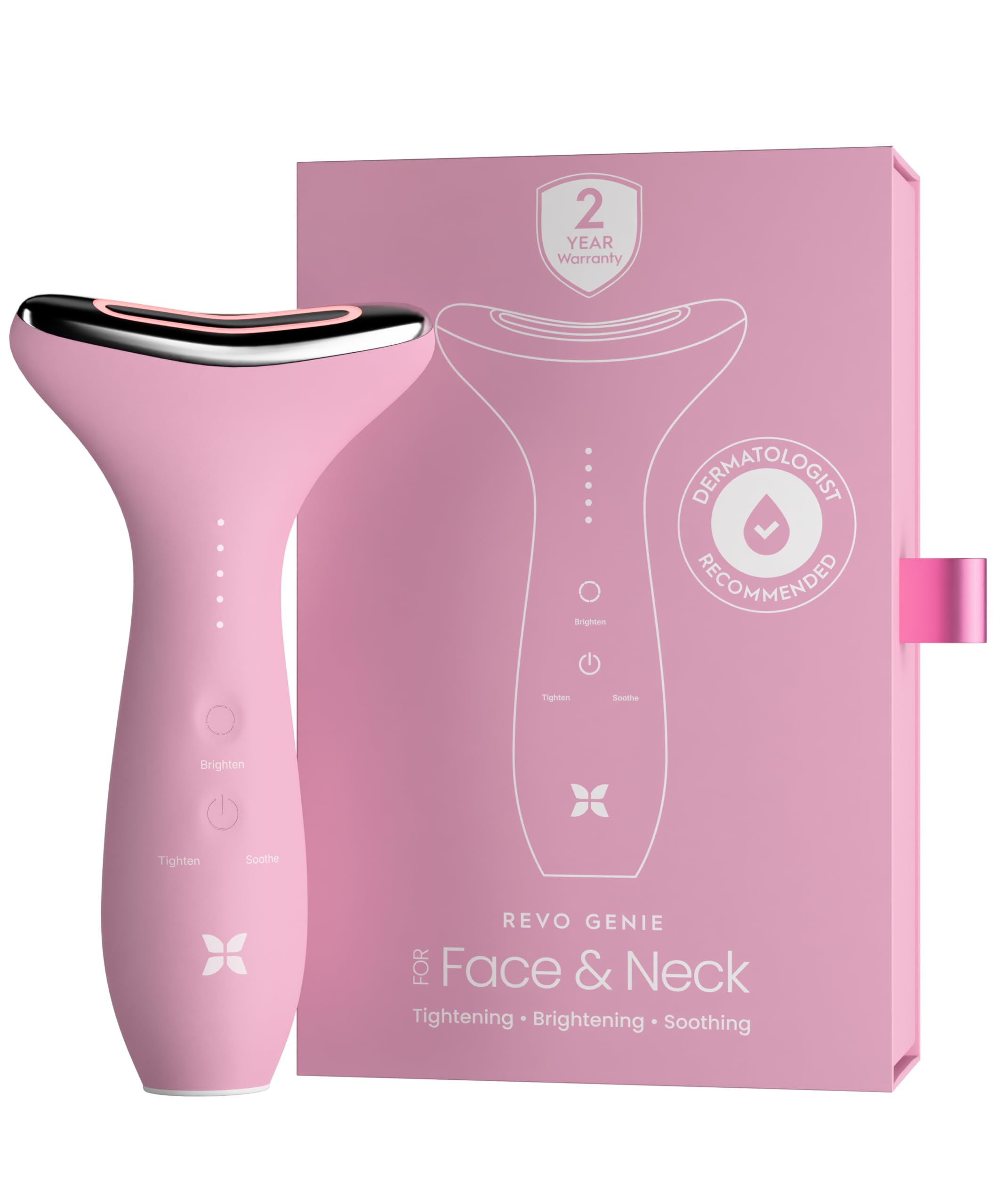 REVO Genie | 3-in-1 Face & Neck Beauty Massager with Heat, 3 Light Therapies, Smart Vibration | Red Light, Blue Light, Green Light Therapy for Smooth