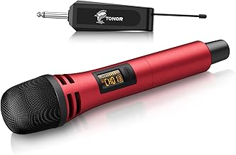 TONOR Mikrofon kabellos, drahtloses Funkmikrofon Wireless Microphone Handmikrofon dynamisch Microfono Mic mit Empfänger für Verstärker PA Anlage Karaoke Hochzeit Party Konferenz Vortrag TW310 Rot
