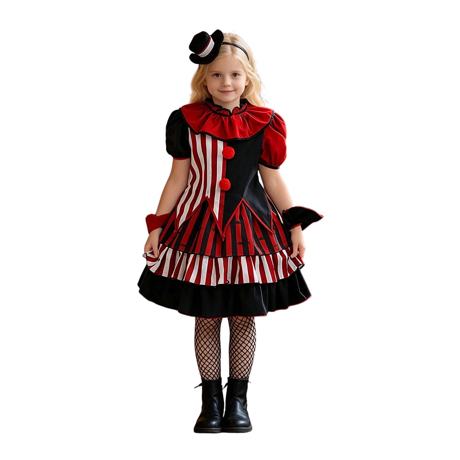 Girls Clown Costume -Black and White Bloody Jester Dress — image 1