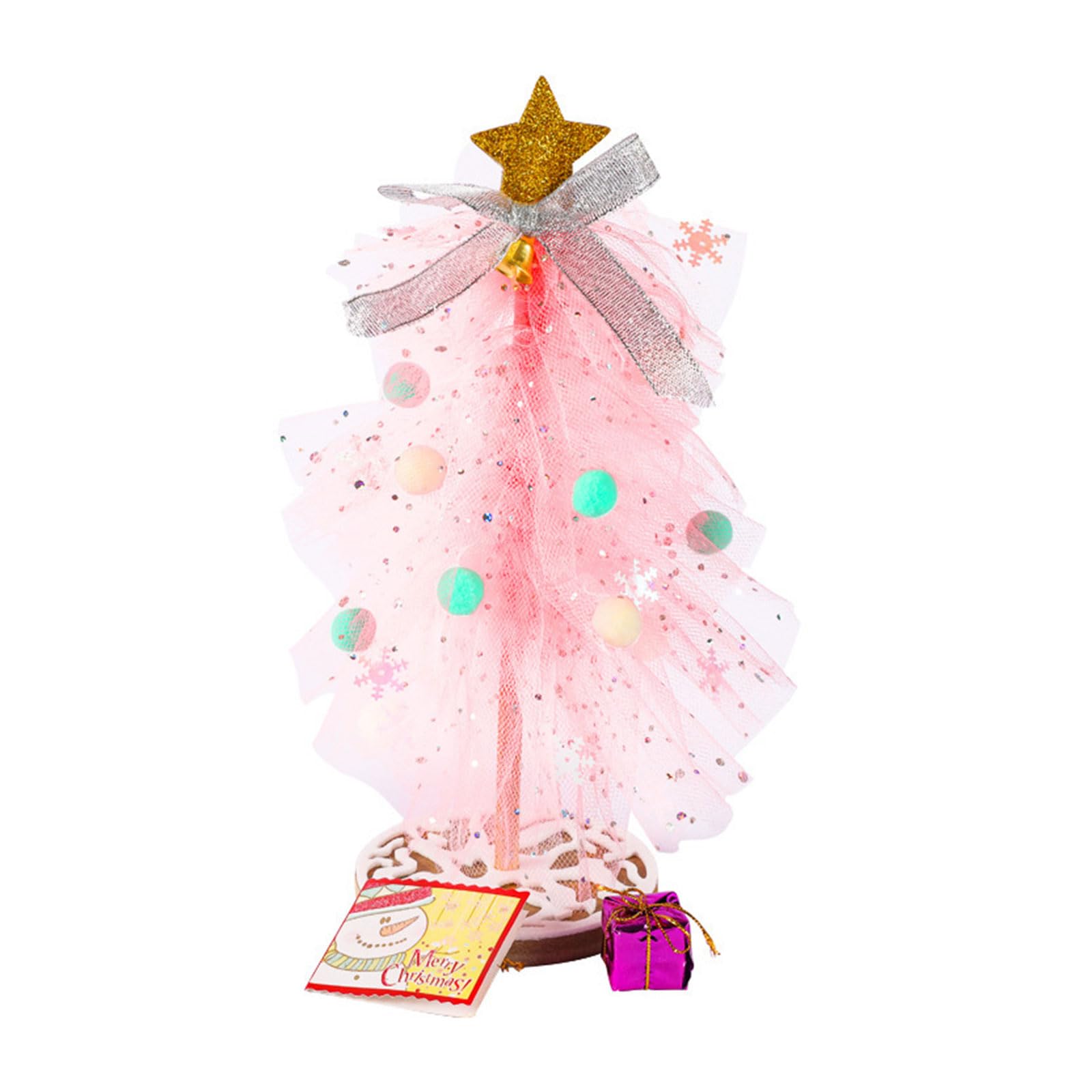Buxuaaaa Mesh Glow Christmas Tree Atmospheric Decoration for Advent and Christmas Season Home Decor Artificial Tree Side Table Desk Windowsill Decor