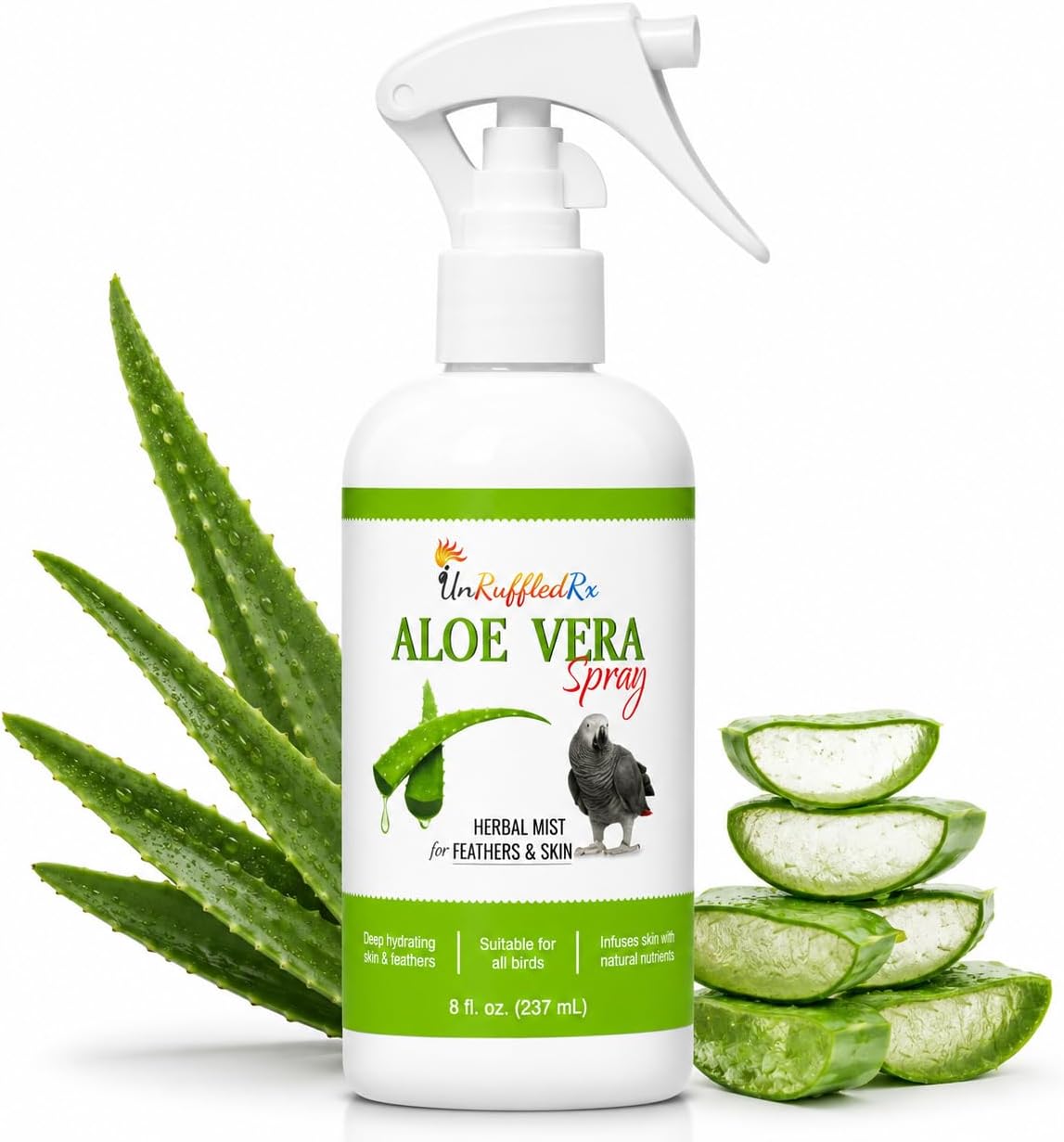 UnRuffledRx Aloe Vera Bird Bath Spray for Daily Care & Skin Health 8 Fl Oz - Soothe, Soften, and Protect Your Bird