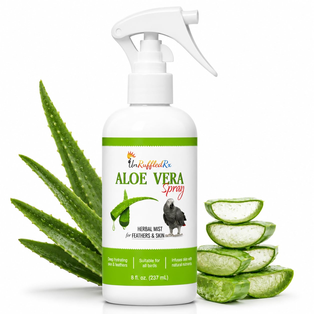 UnRuffledRx Aloe Vera Bird Bath Spray for Daily Care & Skin Health 8 Fl Oz - Soothe, Soften, and Protect Your Bird