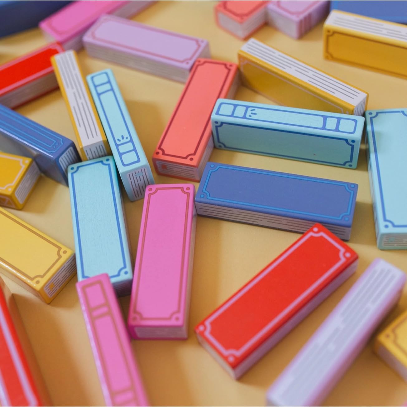 Pippi Post Tumbling Book Stack Game, Wooden Blocks with Colorful Spine Design, 51 Pieces, Classic Stacking Tower Game for Bibliophiles