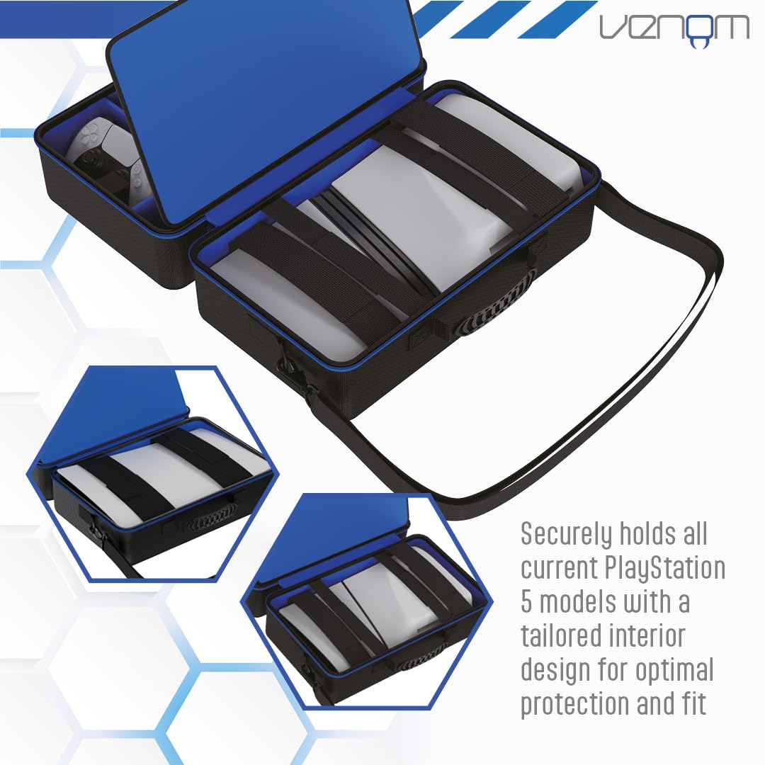 Venom Etui na konsolę PS5 – Twarde etui podróżne na konsolę PS5 Slim Disc, Digital i Pro – Pomieści konsolę, kontrolery, kable i akcesoria – Ochronne i przenośne